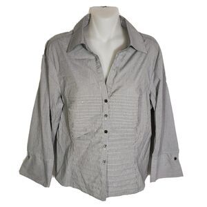 Sara I. Womens Blouse Size Large Blue White Pinstriped Long Sleeve Button Up